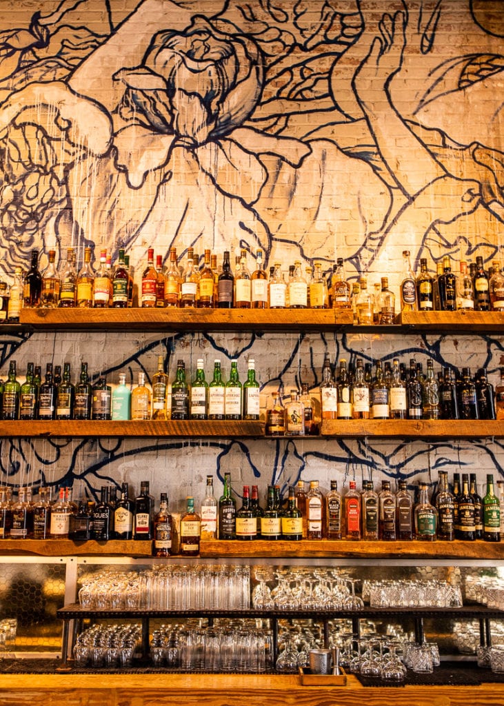 bar with many bottles Whiskey Kitchen, Raleigh, North Carolina