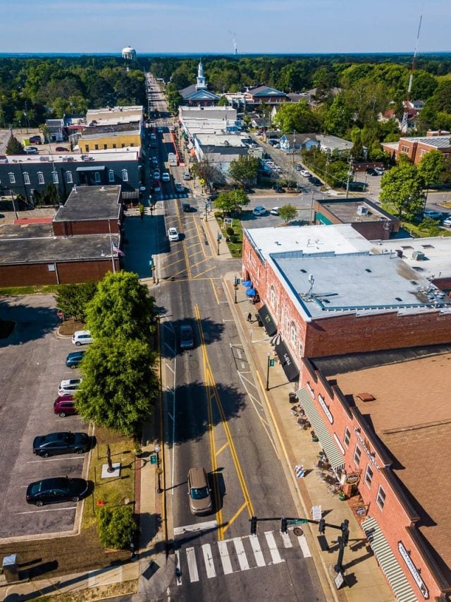 Aerial view of Downtown Apex Nc