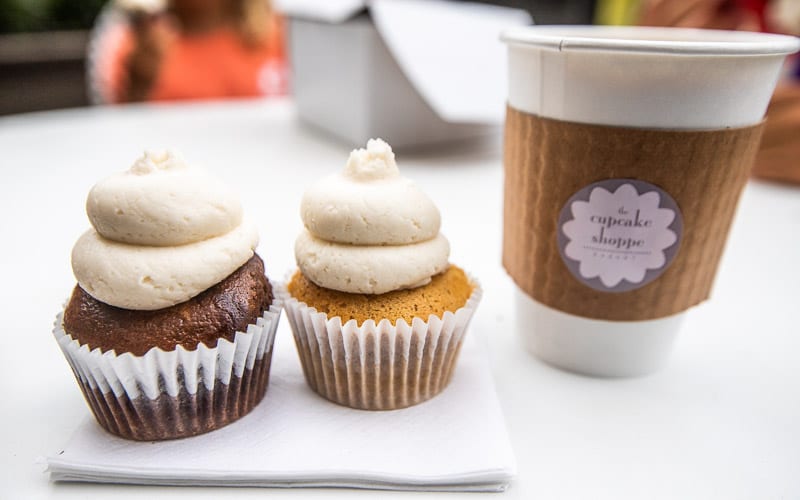 close up of cupcakes and coffee