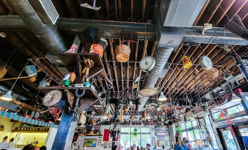 a ceiling with objects hanging from it