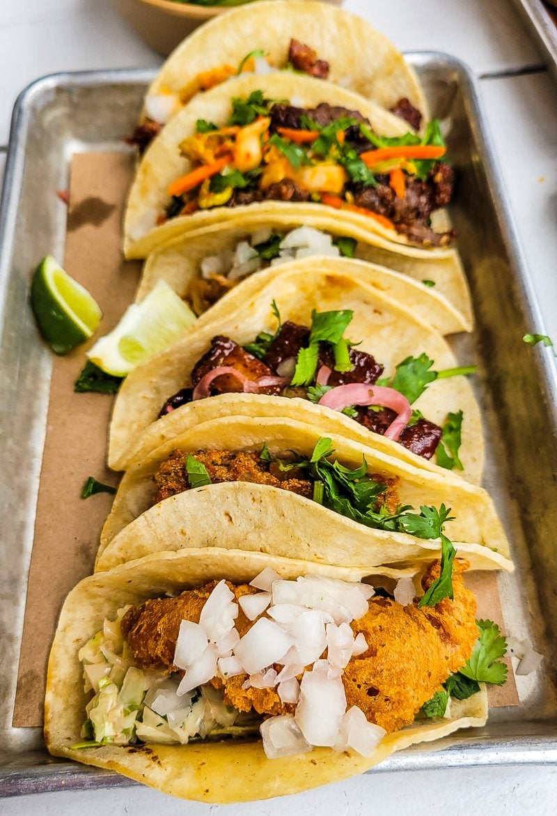 a tray filled with tacos at Bartaco Raleigh, North Hills