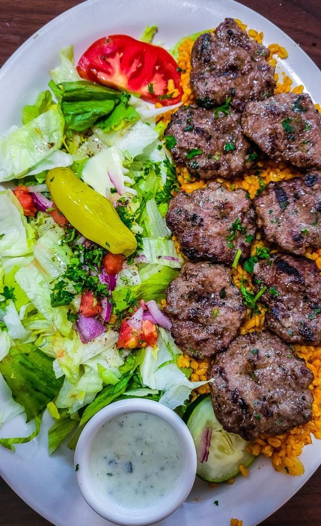 Plate of lamb and salad at Bosphorus Restaurant