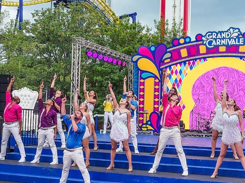 group of dancers on a carnivale state at Carowinds