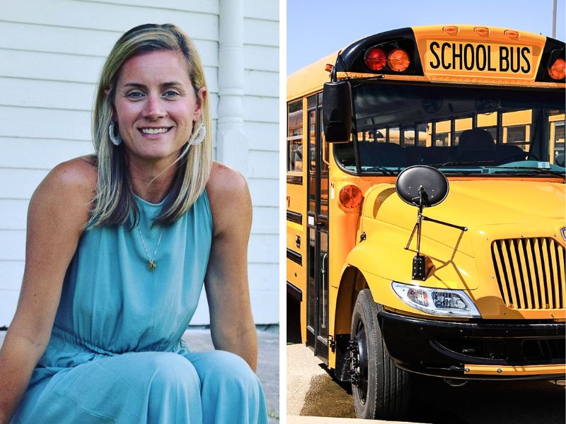 School teacher and school bus