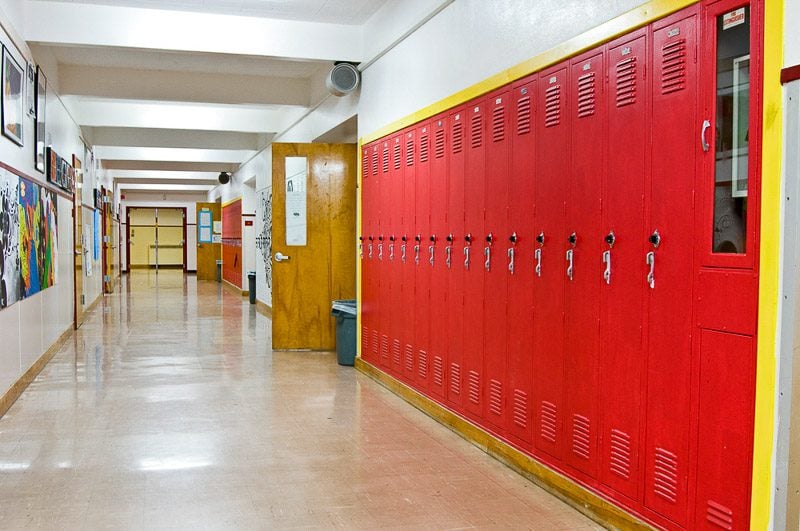 Lockers in the hallway of a school