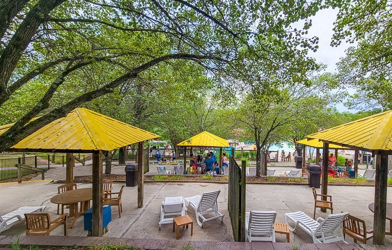 A picnic table and cabanas in the shade Wet\'n Wild Greensboro
