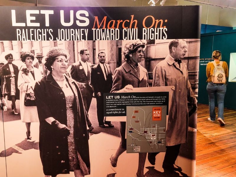 Display inside a museum of people marching for civil rights