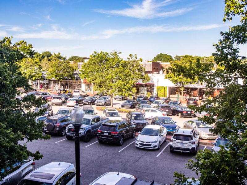 Cars parked at a shopping mall