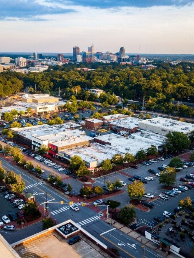 Aerial view of a shopping mall in Raleigh