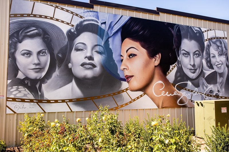 Mural on side of a building of Ava Gardner