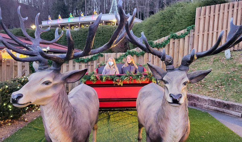Raindeer with kids in a the sleigh