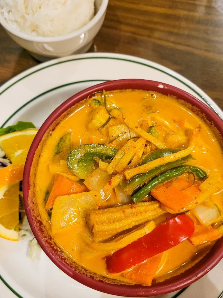 Thai red curry in a bowl