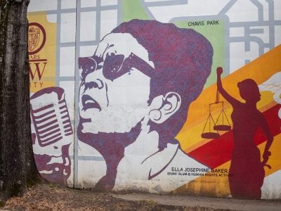 Mural of a black woman singing