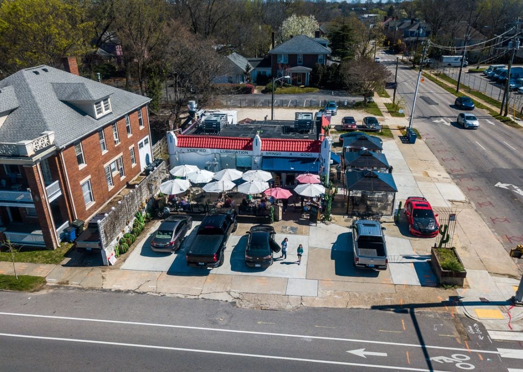 Aerial view of a Mexican restaurant