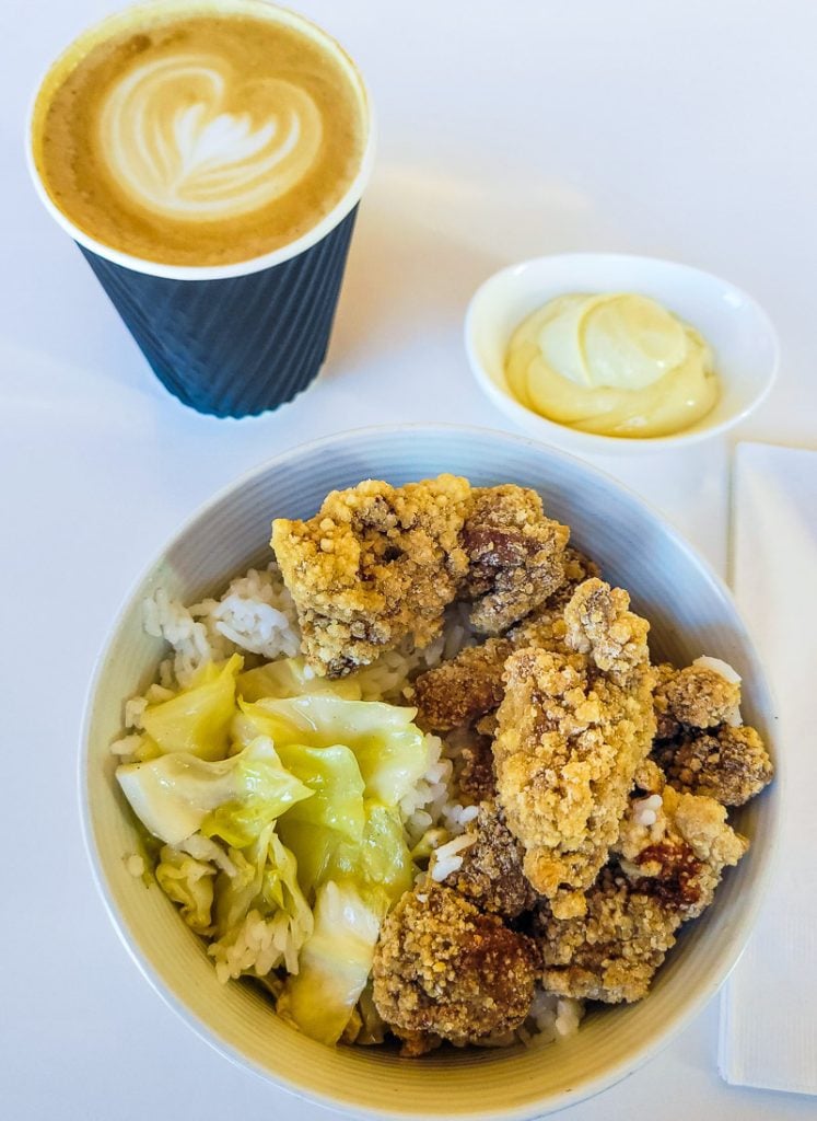Fried Chicken Bowl and coffee