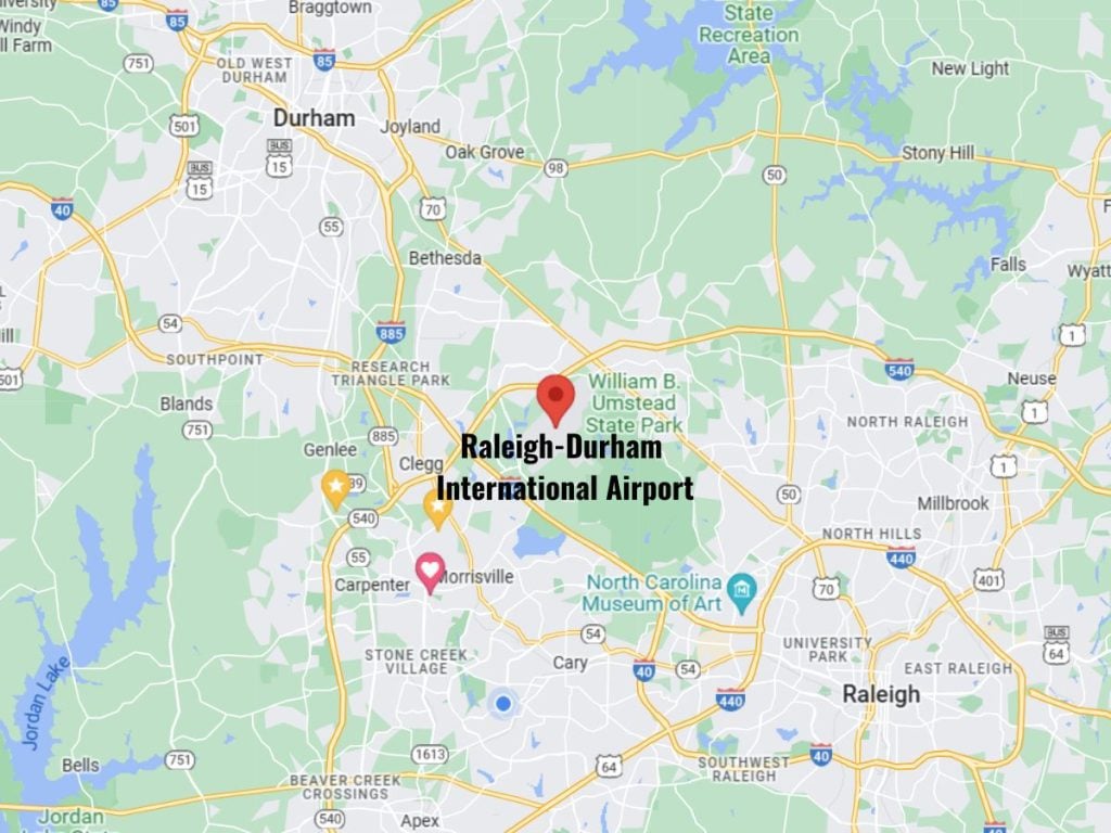 Map showing location of an airport