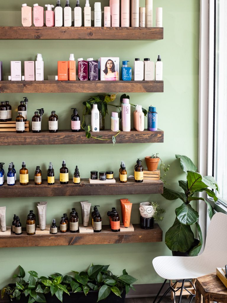 Hair products for sale on shelves