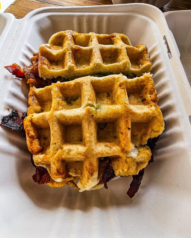 Waffle sandwich with bacon