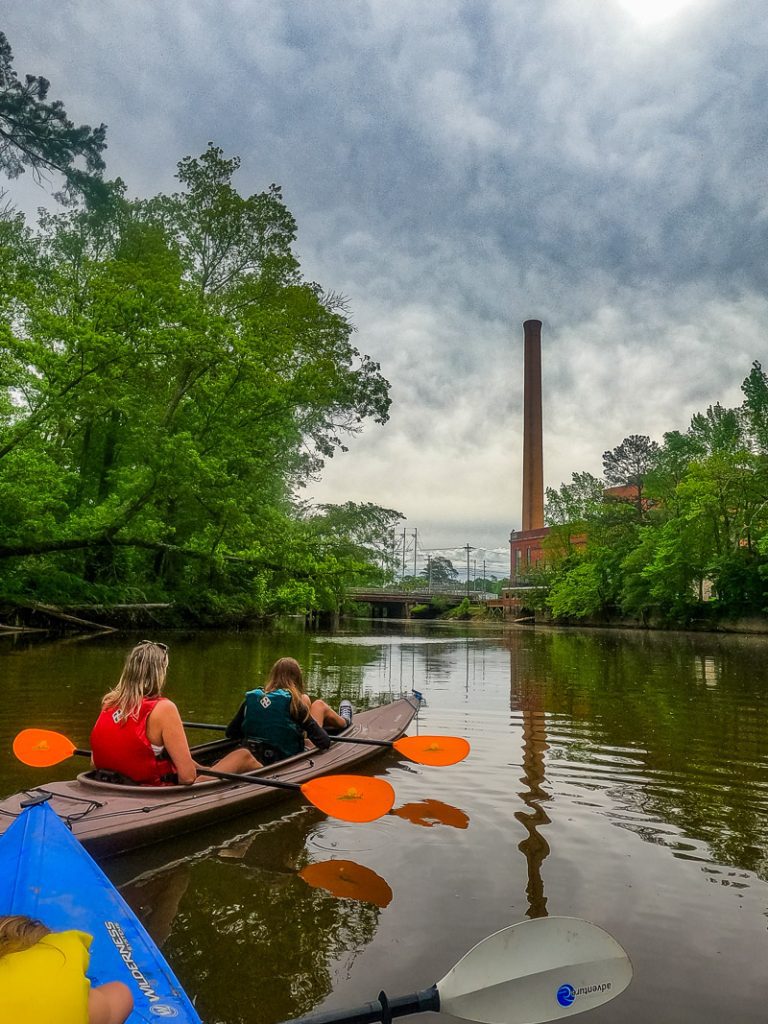 People kayaking on a river