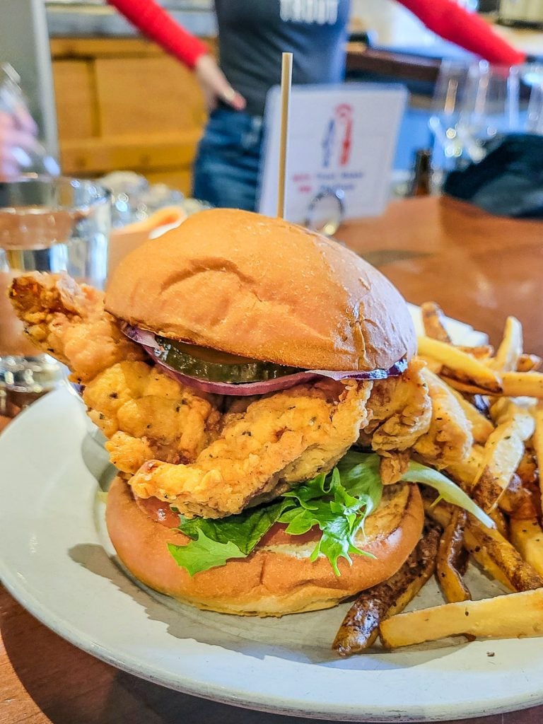 Fired fish burger with fries