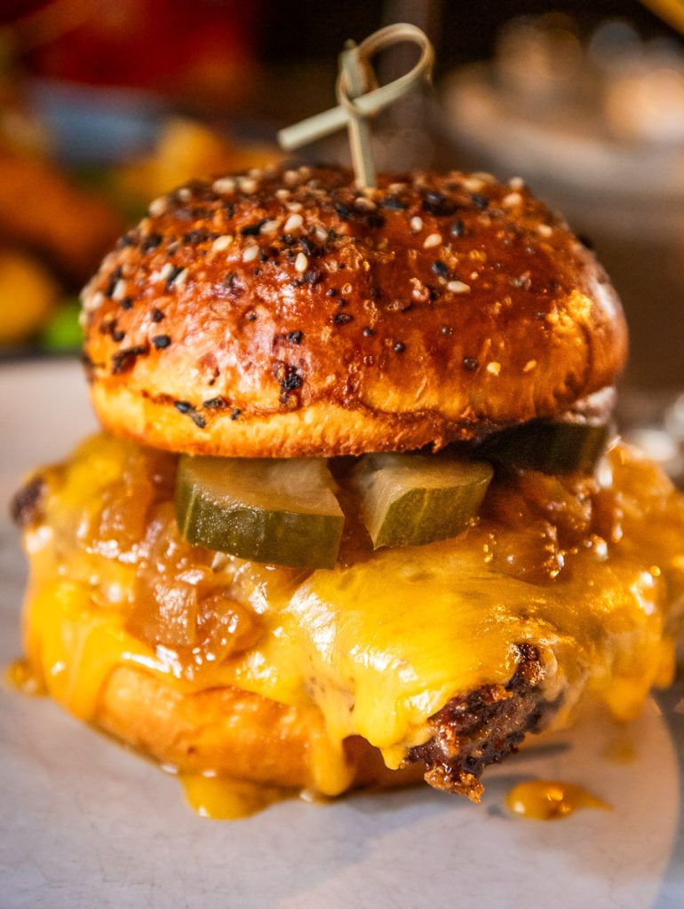 Hamburger with cheese and pickles