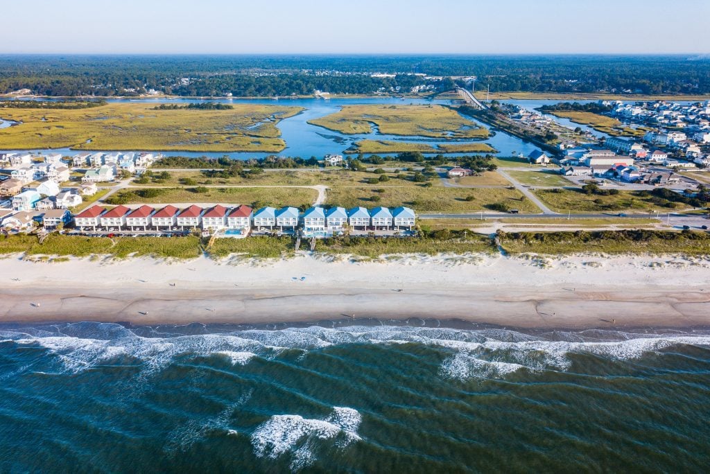 Aerial photo of a hotel on the beach