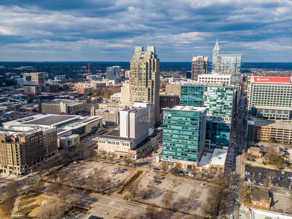 aerial view of downtown raleigh