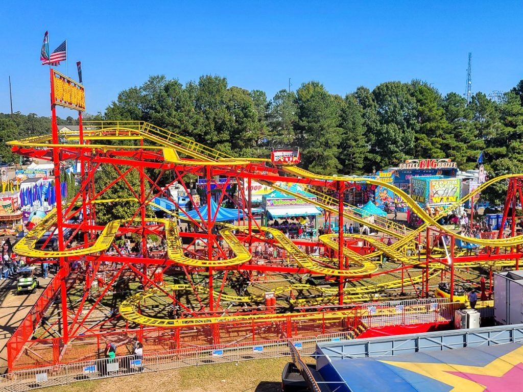 A mini roller coaster at a festival