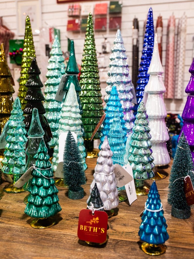 Glass decorative Christmas trees.