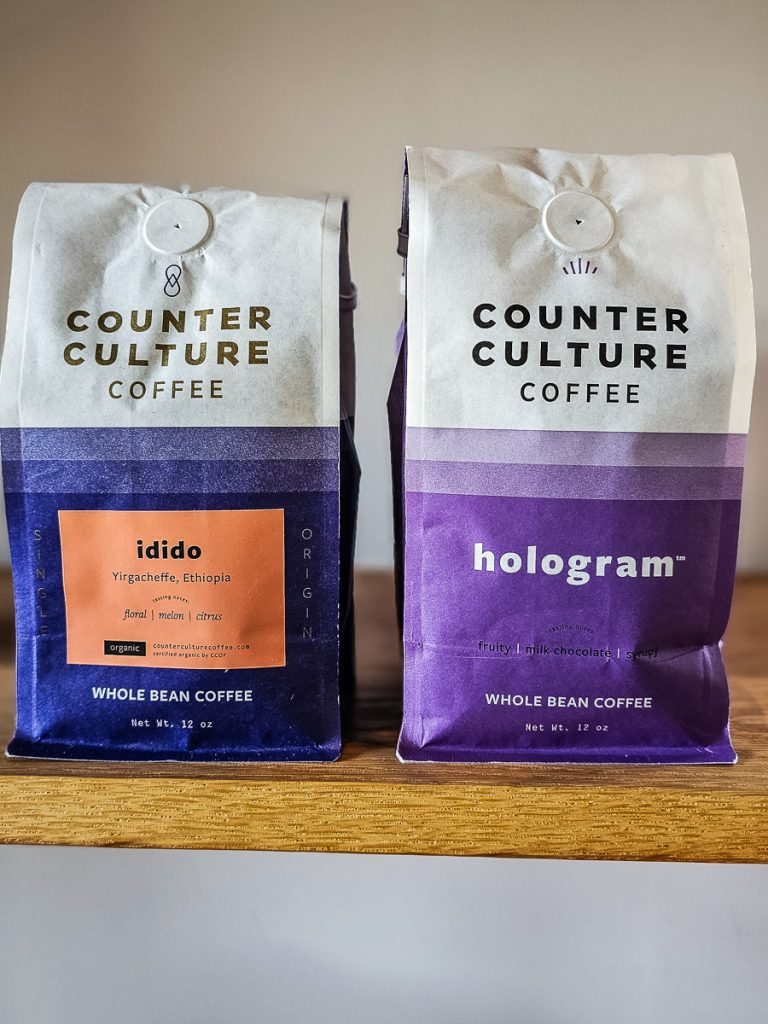 Two bags of coffee beans.