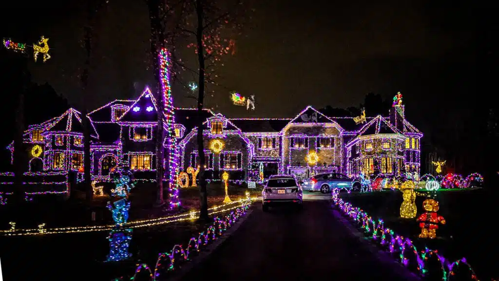 home decorated in christmas lights