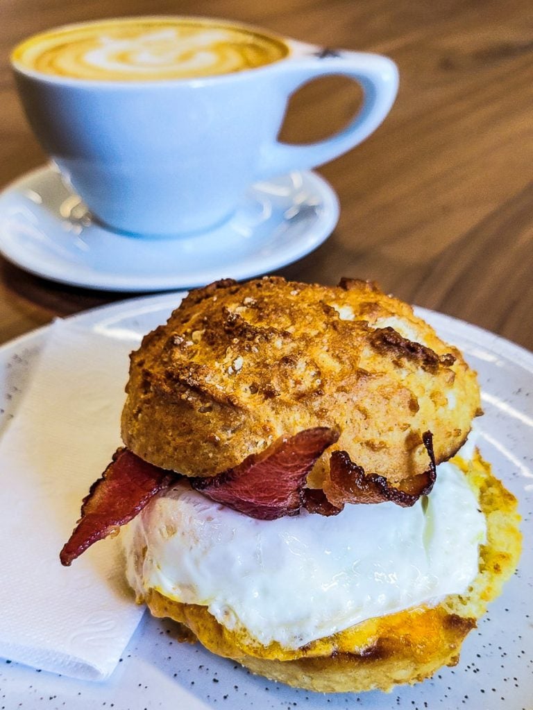 Biscuit with bacon and egg.