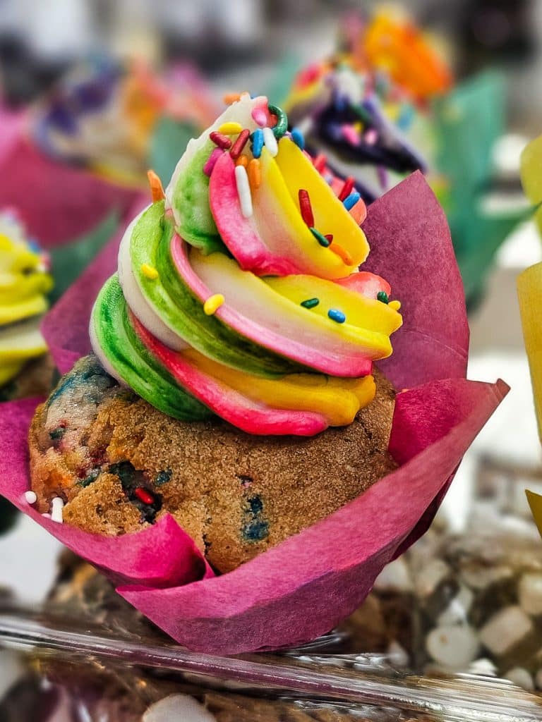 Cupcake with rainbow icing.