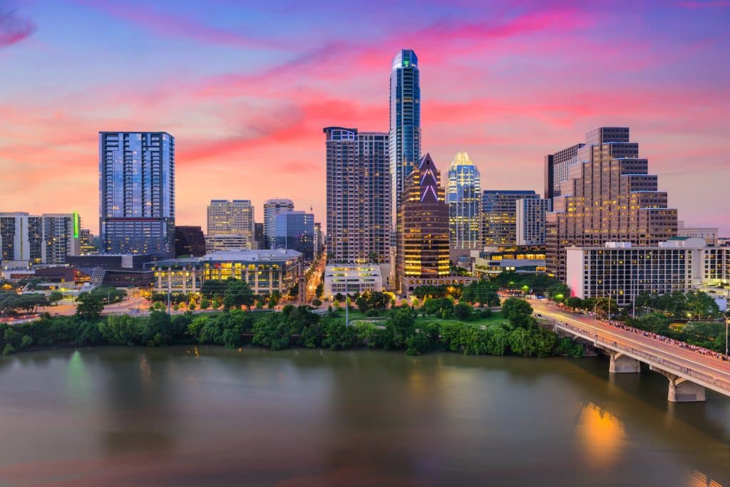 City skyline and bridge in Austin, Texas.