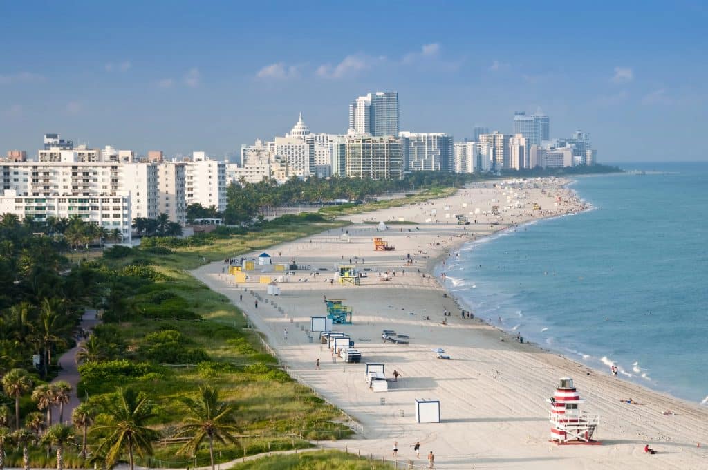 Beach and hotels in Miami, Florida.