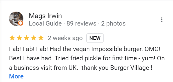 google review screenshot of burger village
