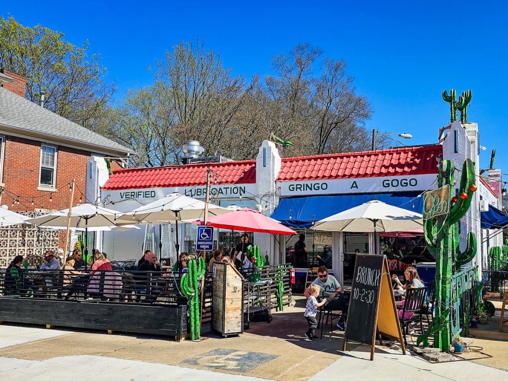 People dining at an outdoor patio.