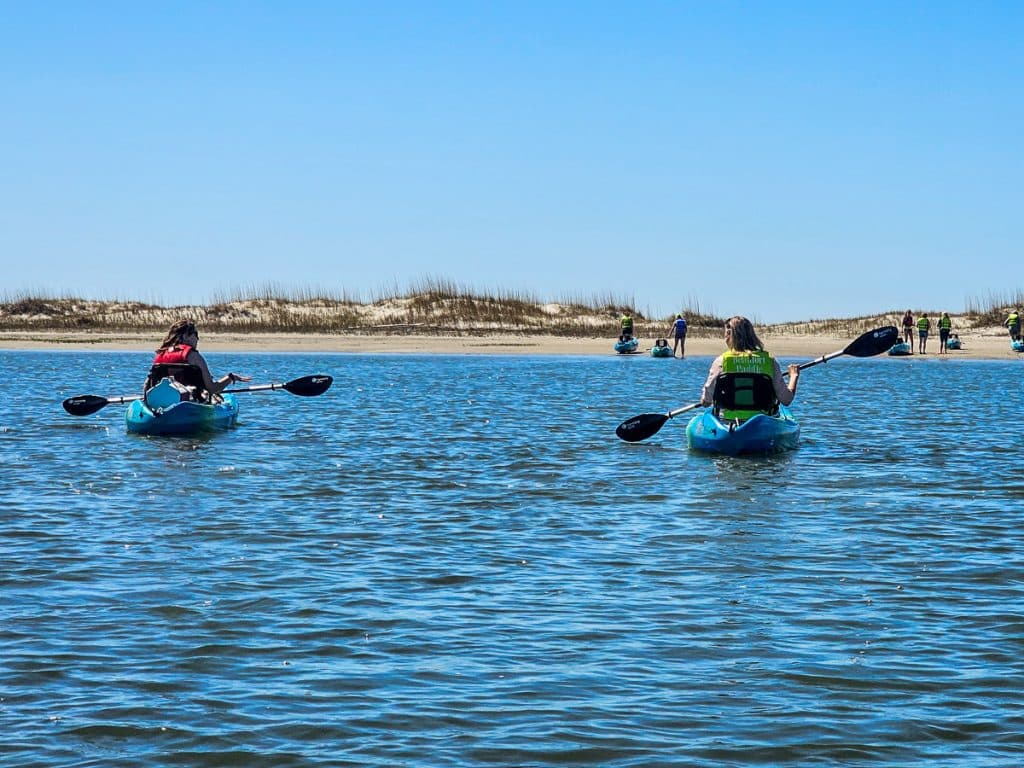 Two people kayaking.