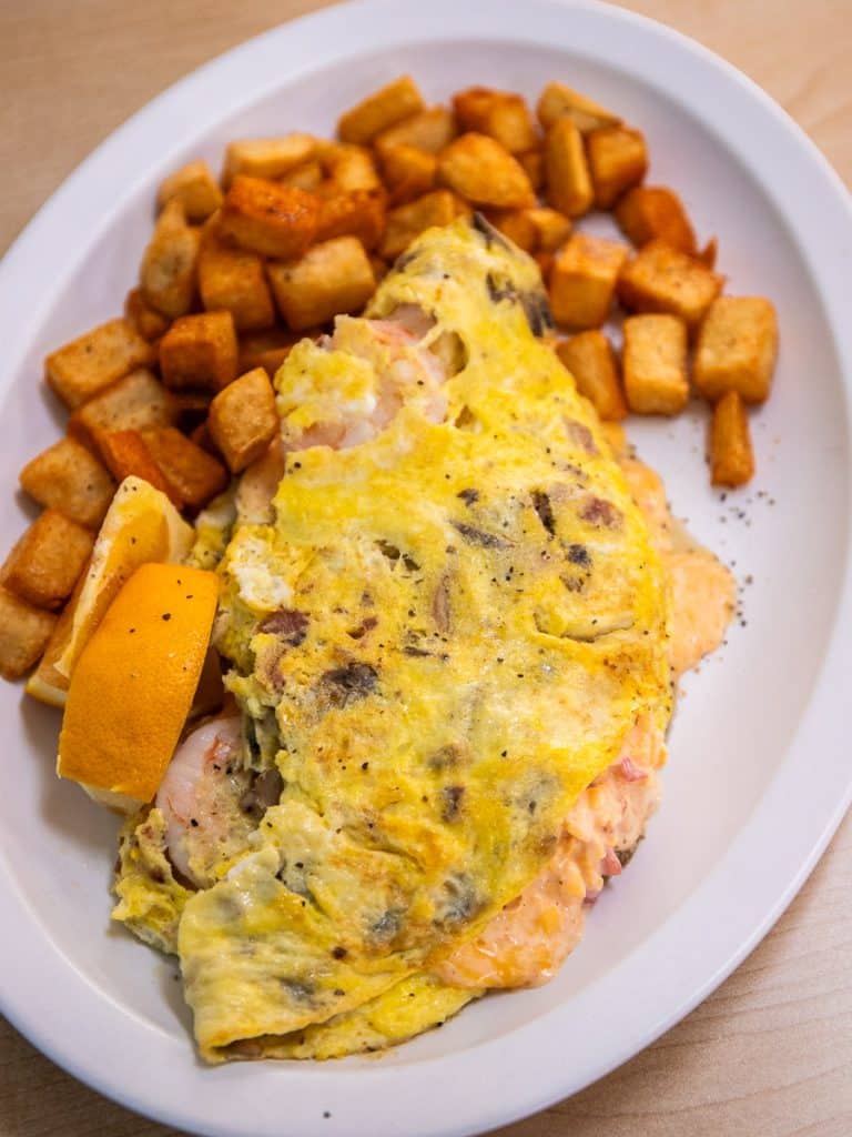 An omelet on a plate.