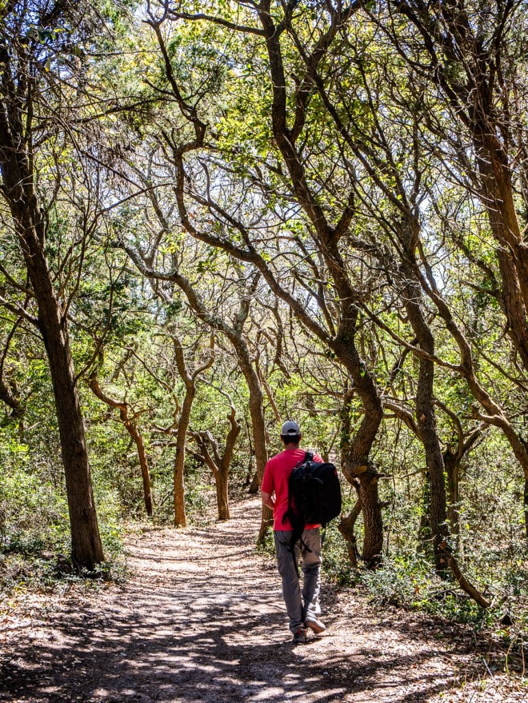 Man walking along a trail.