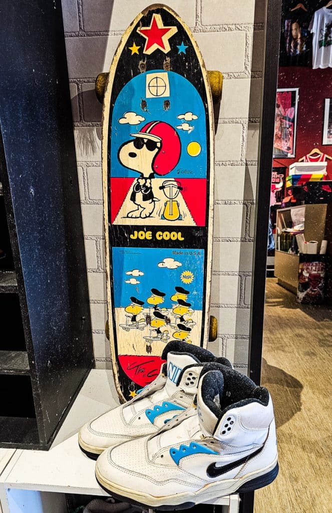 Pair of shoes and a skateboard.