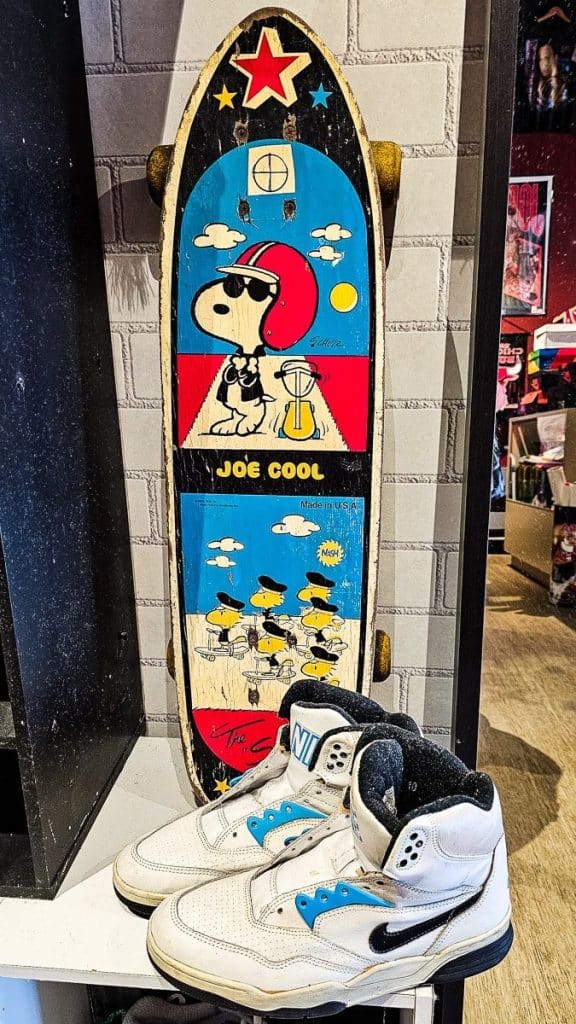 Pair of shoes and a skateboard.