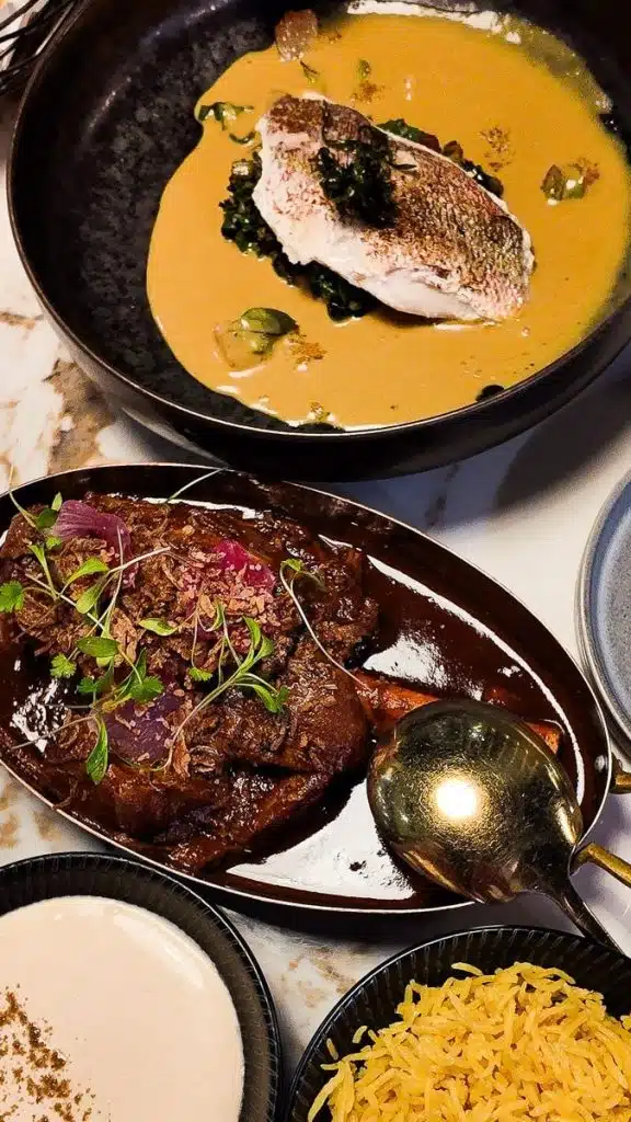 Indian food in a restaurant.