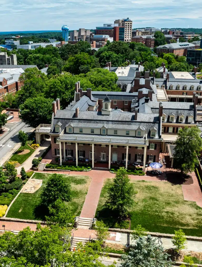 aerial view of carolina inn and unc campus