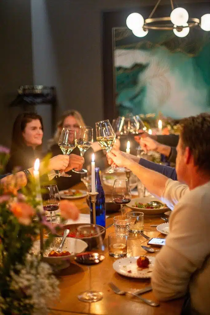 friends gathering at private dinner at cucciolo