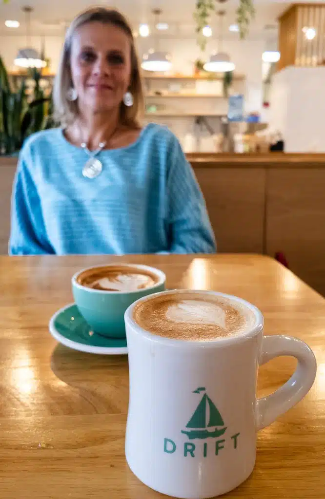 Woman enjoying coffee.