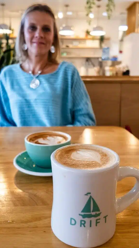 Woman enjoying coffee.