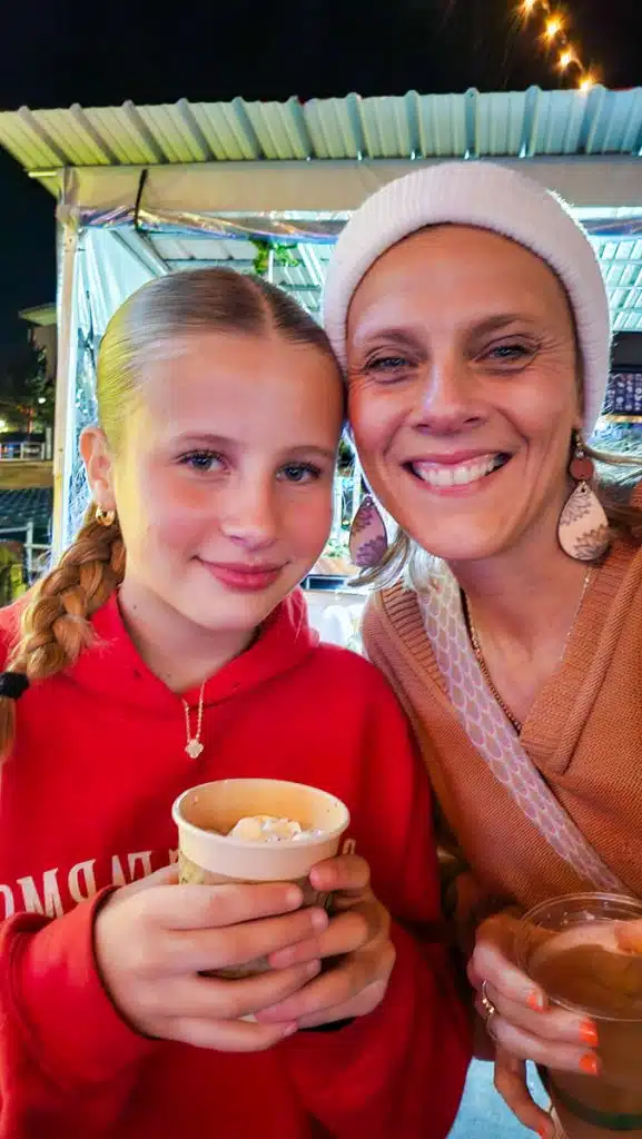mother and daughter taking selfie