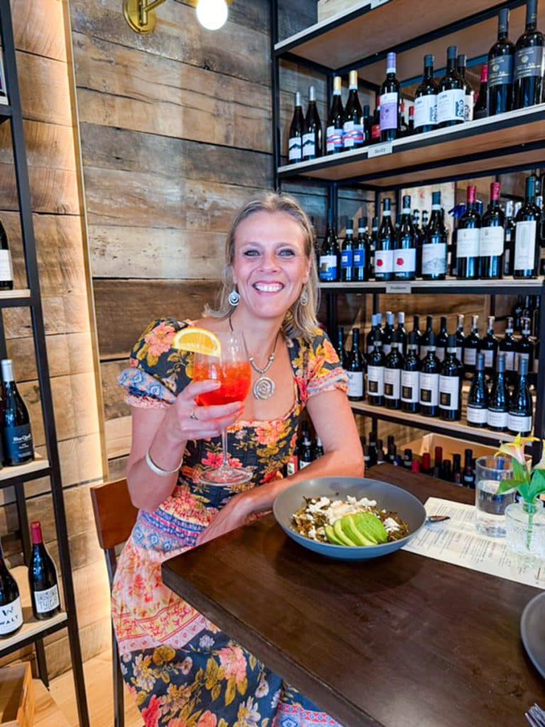 woman with aperol spritz at foxcroft brunch