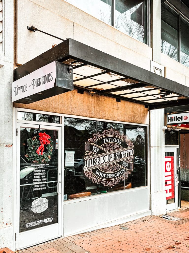 tattoos and piercings on hillsborough st shopfront